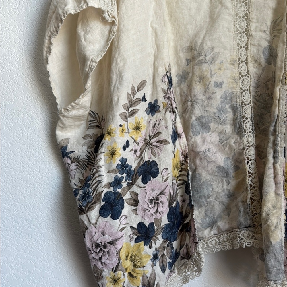 Cream and Blue Floral Embroidered Cardigan Sweater - Picture 4 of 16